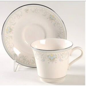 Set of 4 AMERICAN ROYALTY Blue Versailles Cups & Saucers -Porcelain Fine China